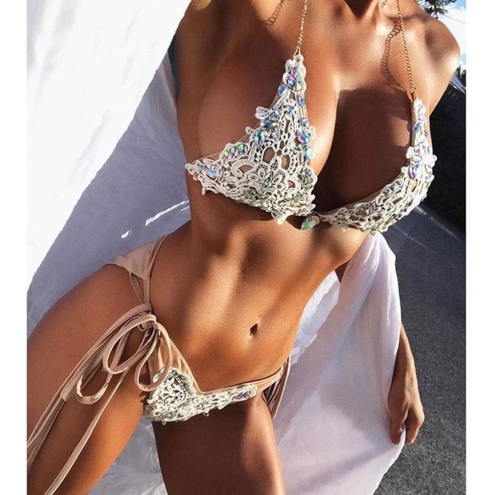 Embellished Cream Bikini Set